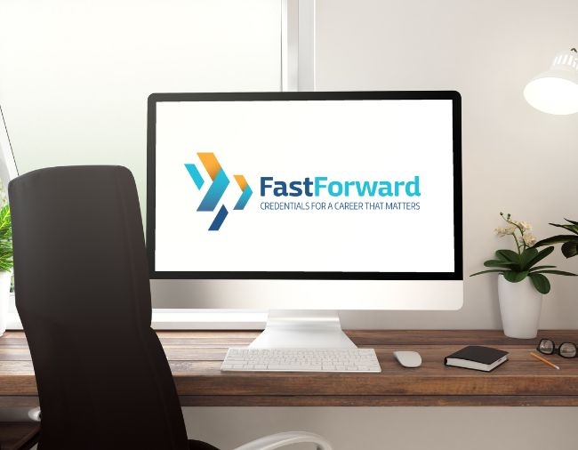 Fast Forward Logo on Computer Screen 