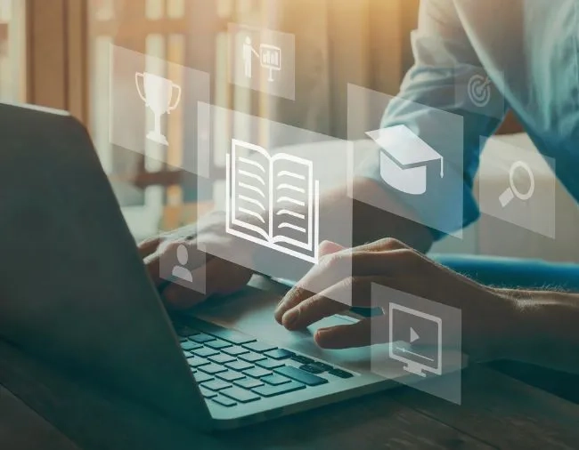 Person typing Laptop Floating Icons