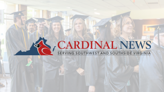 Cardinal News Logo over a white blurred background of VHCC 2025 graduates